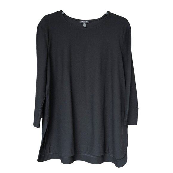 Eileen Fisher Black Stretch Tunic Top 3/4 Sleeve Goth Minimalist Viscose Tee - Picture 1 of 8